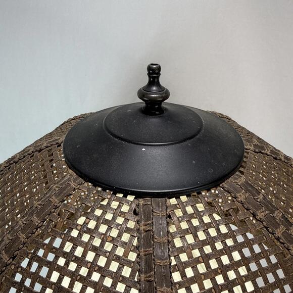 Vintage 70's Tropical BAMBOO LAMP Wicker Shade White Glass Globe Boho Chic - Picture 7 of 15